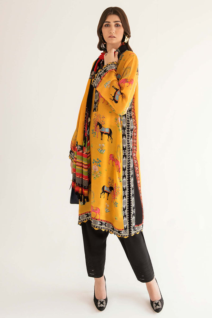 Cyber yellow printed tunic silk shirt 2 piece 