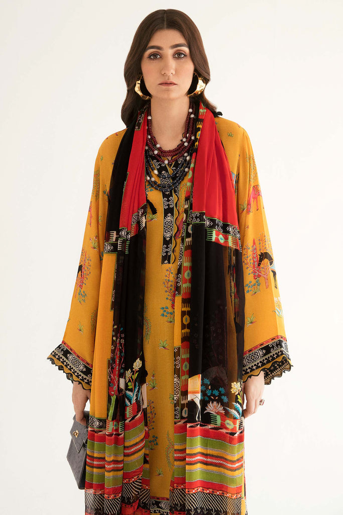 Cyber yellow printed tunic silk shirt 2 piece 